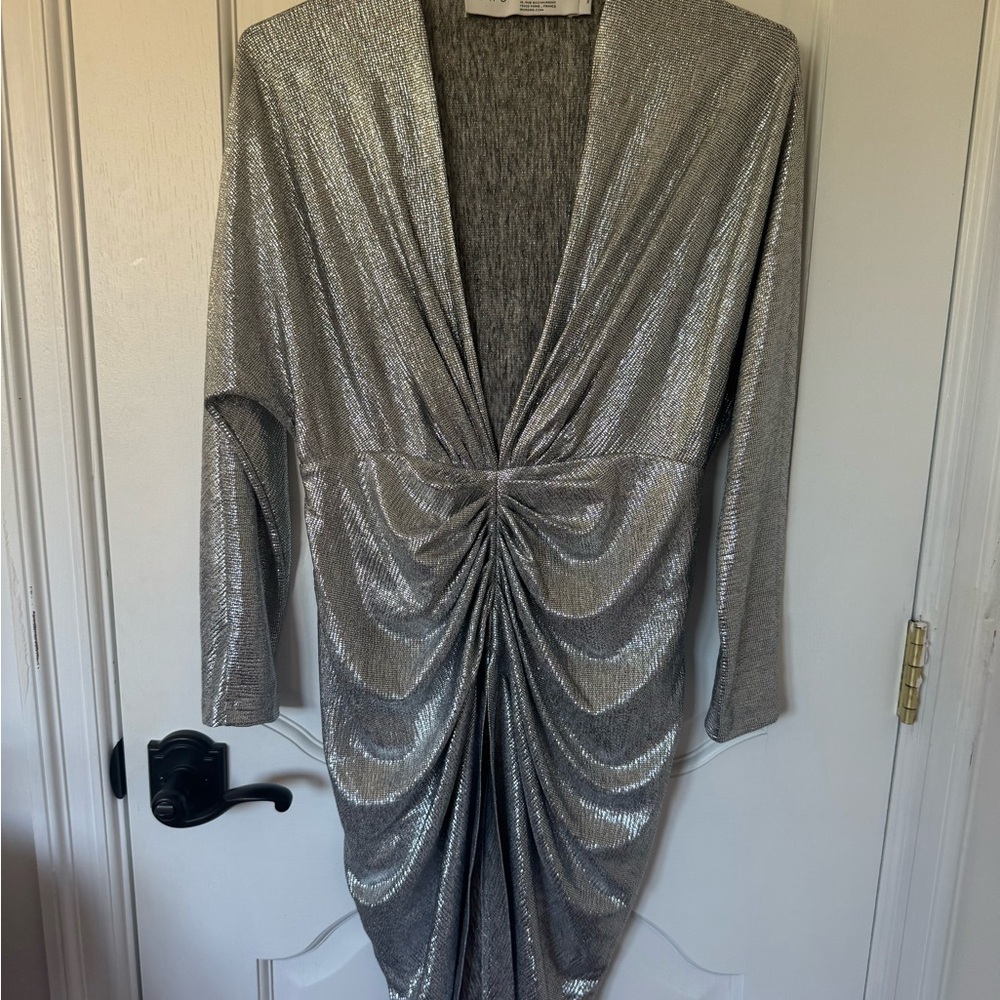 IRO Paris Silver Metallic Draped Mini Dress size 38 (US 6) excellent